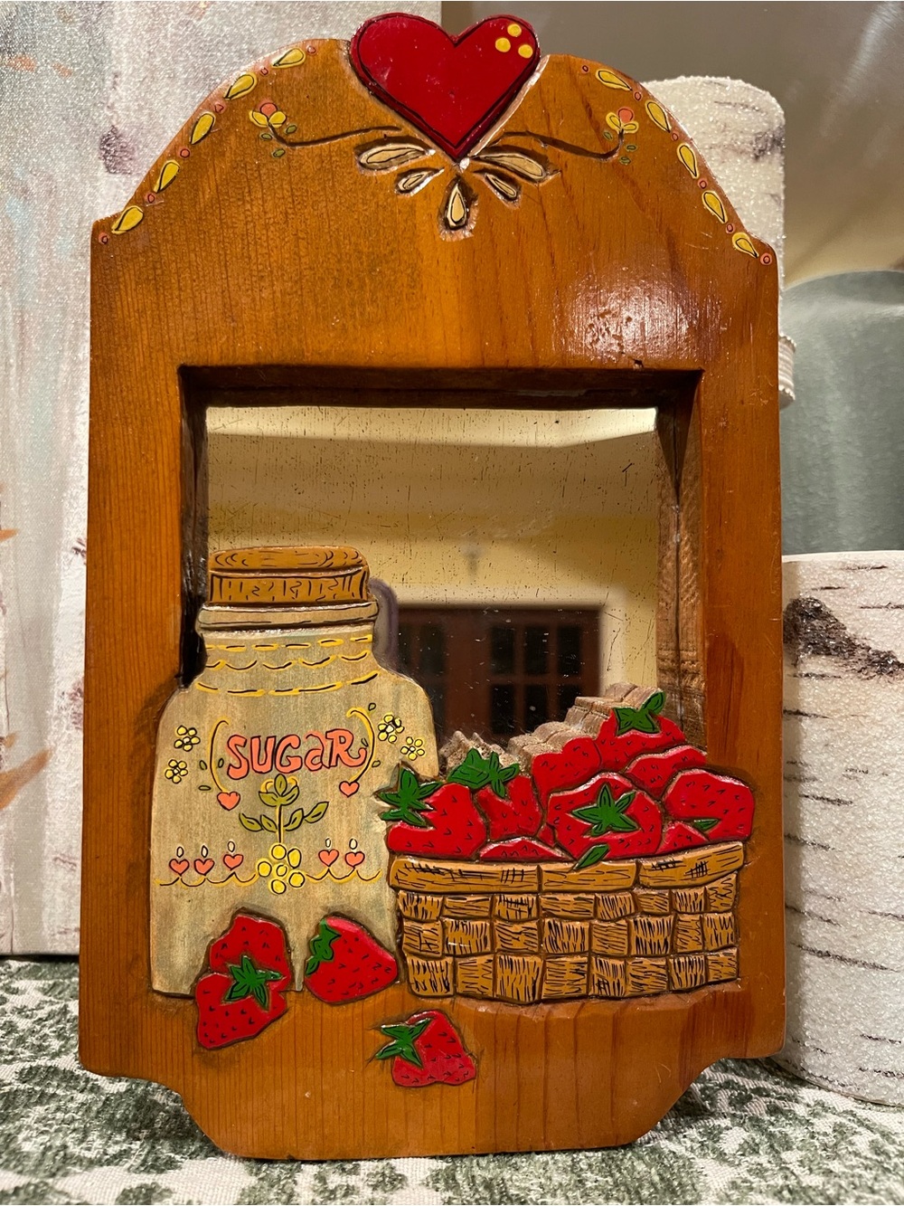 Vintage Strawberry Kitchen Mirror Cottagecore Farmhouse Wall Decor